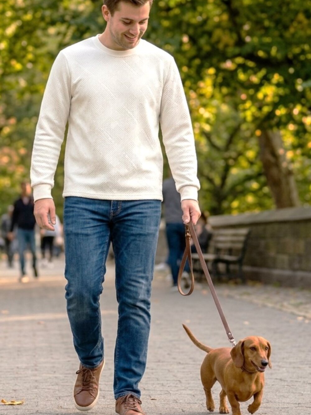 Original Deluxe Mens Sweater Small Ivory Geometric Pattern Stretch Long Sleeve